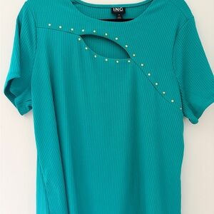 INC International Concepts Women's Turquoise Studded Tee